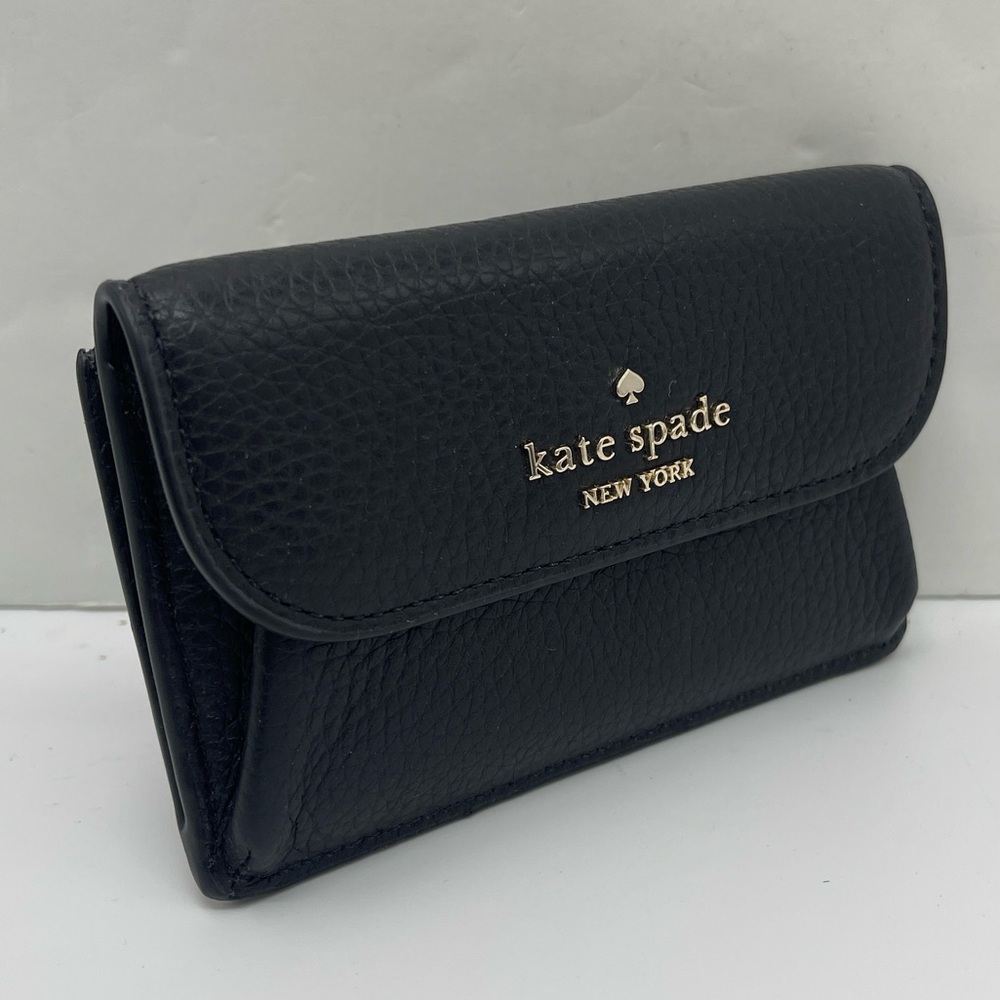 Kate Spade Dumpling Small Pebble Leather Flap Card Holder Wallet 
Black 
NWT